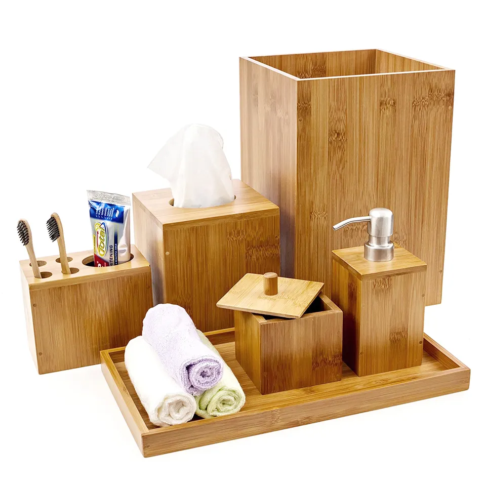 Bamboo Bathroom Accessories Set