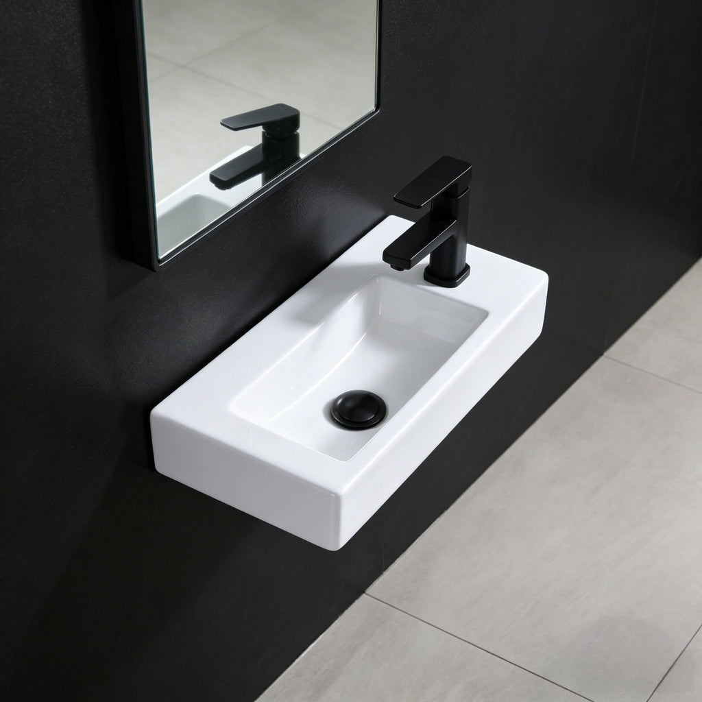Wall-Mounted White Ceramic Bathroom Wash Basin